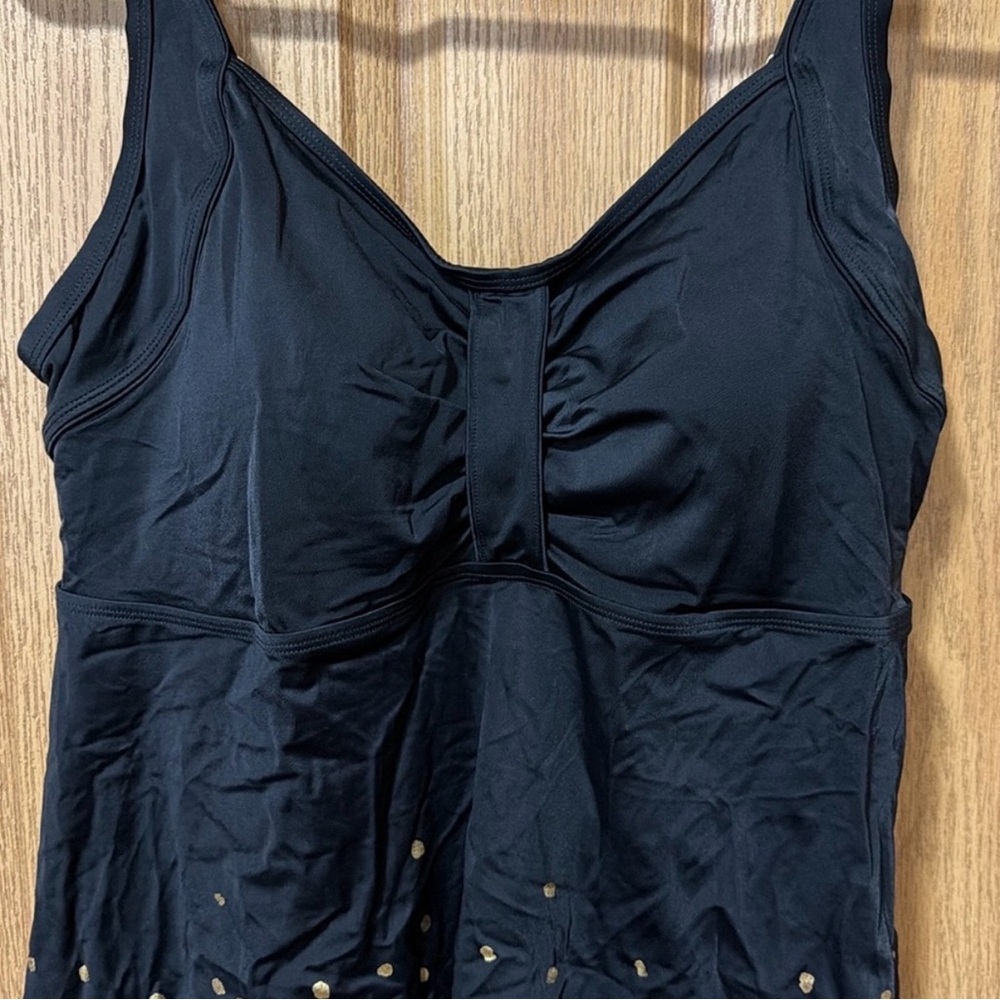 Swimsuits For All Black Gold Dot Retro Swimdress Plus
Size 14 One Piece - Picture 3 of 5